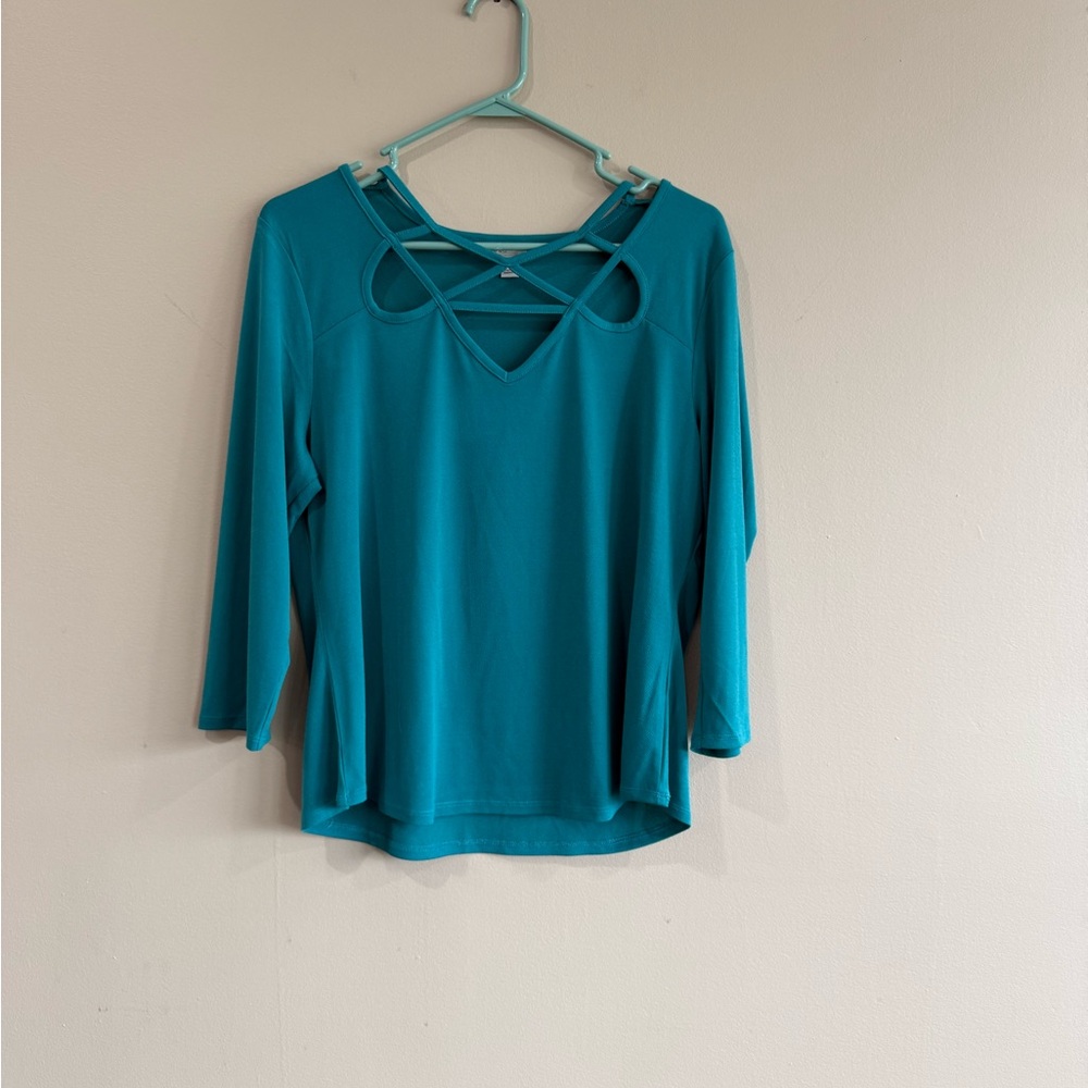 Teal Women's Top with Crisscross Detail